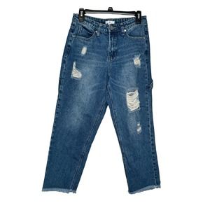 BP Women Jeans Distressed Frayed Hem Carpenter Mid-Rise  Crop Denim Blue Size 28